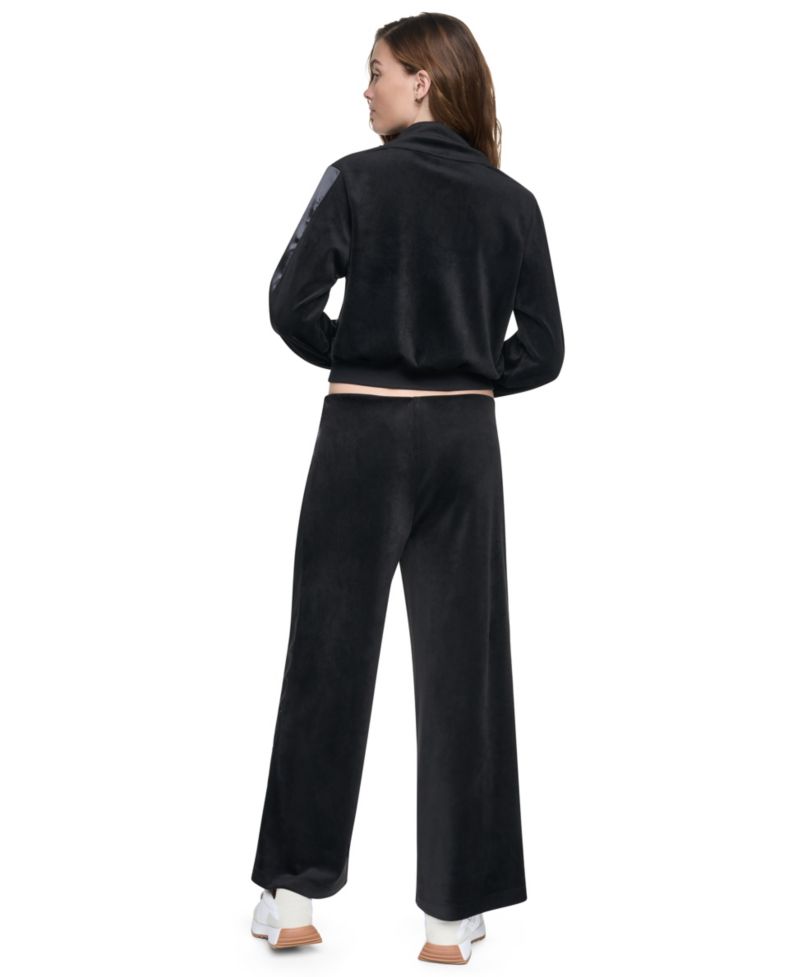 Petite Velour and Satin Trim Mock-Neck Zip-Front Jacket