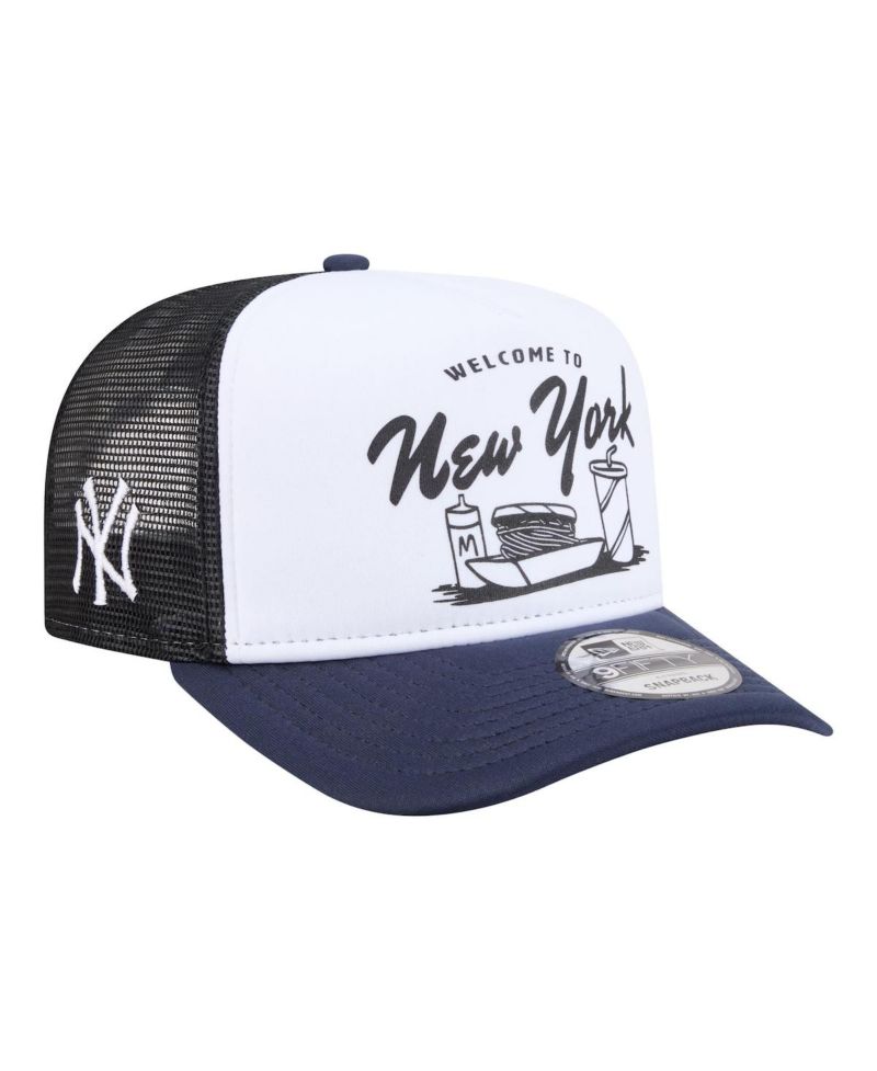 Men's White/Navy New York Yankees Foodie A-Frame 9FIFTY Trucker Snapback Hat