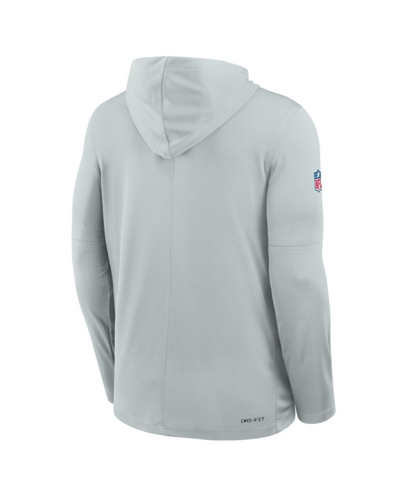 Men's Silver Las Vegas Raiders Sideline Pure Fury Performance Long Sleeve Hoodie T-Shirt