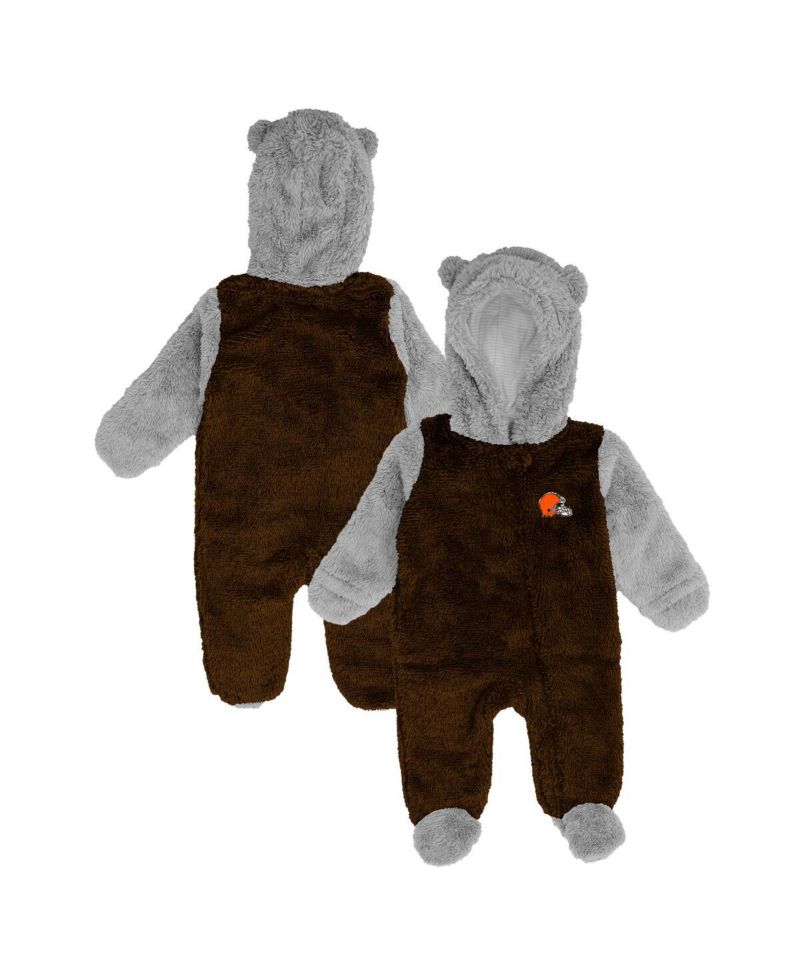 Baby Boys and Girls Brown Cleveland Browns Game Nap Teddy Fleece Bunting Full-Zip Sleeper