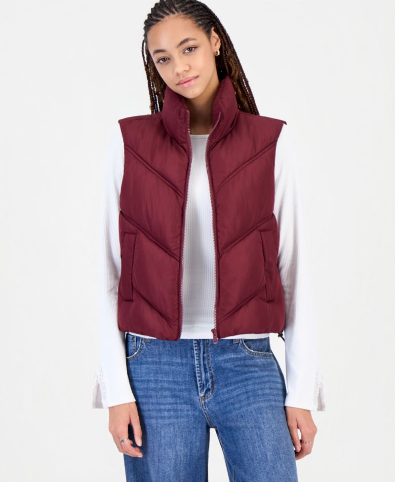 Juniors' Mitered-Quilted Puffer Vest
