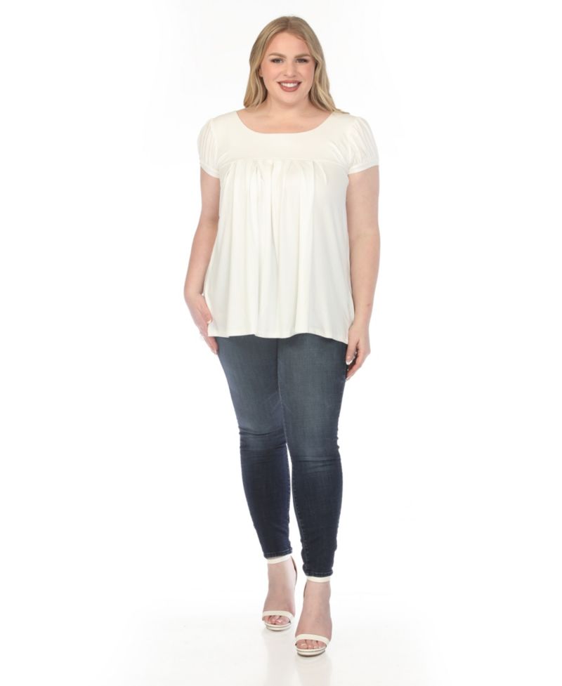 Plus Size Cap-Sleeve Pleated Top