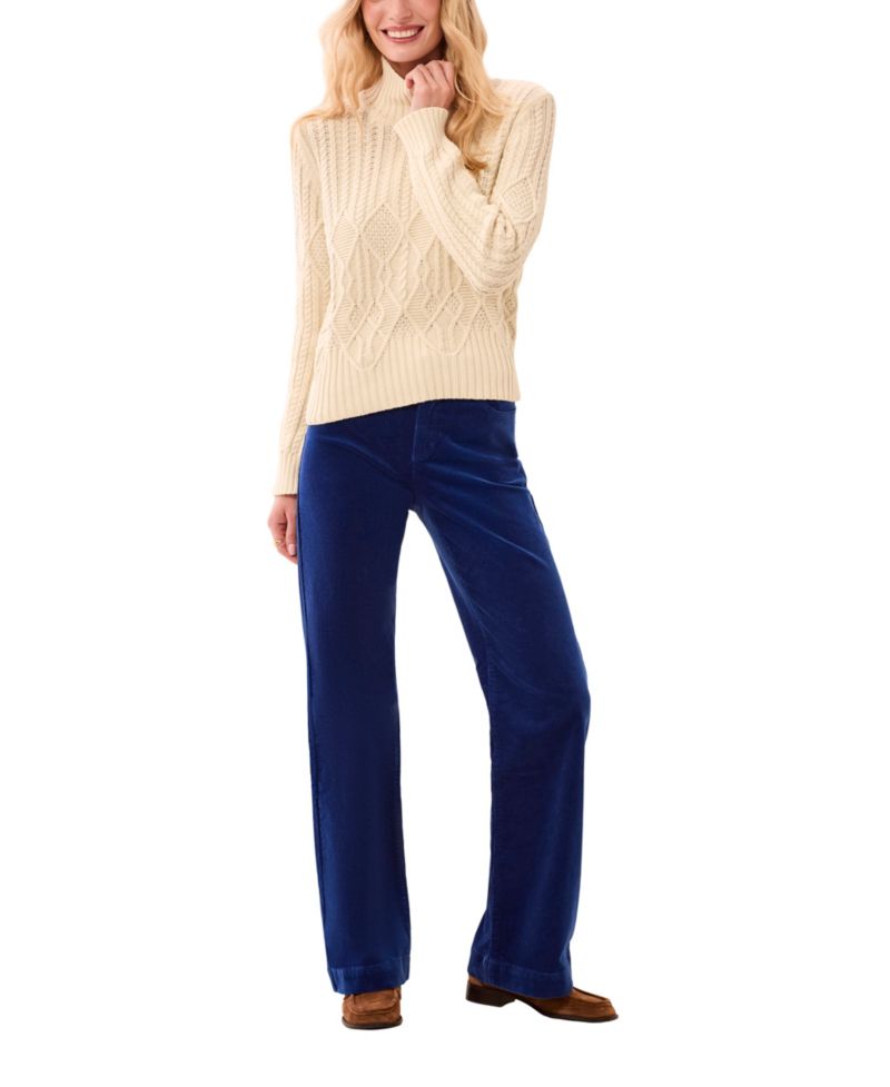 Women's Mock Neck Cable Knit Long Sleeve Sweater
