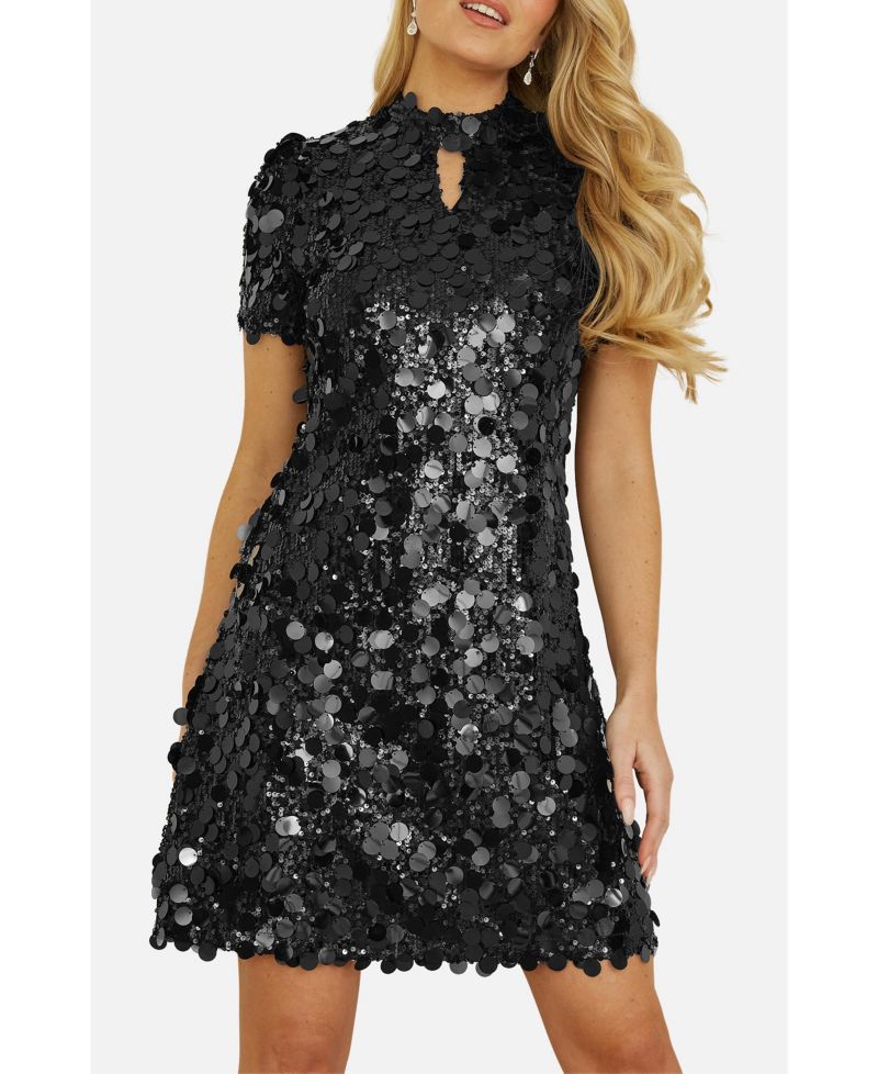 Women's Sequin Keyhole Neck Tunic Dress