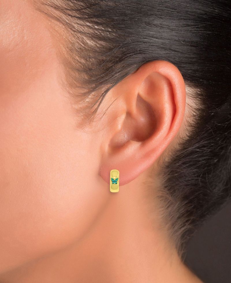 Simulated Malachite Butterfly Huggie Earrings in 14k Yellow Gold Over Sterling Silver