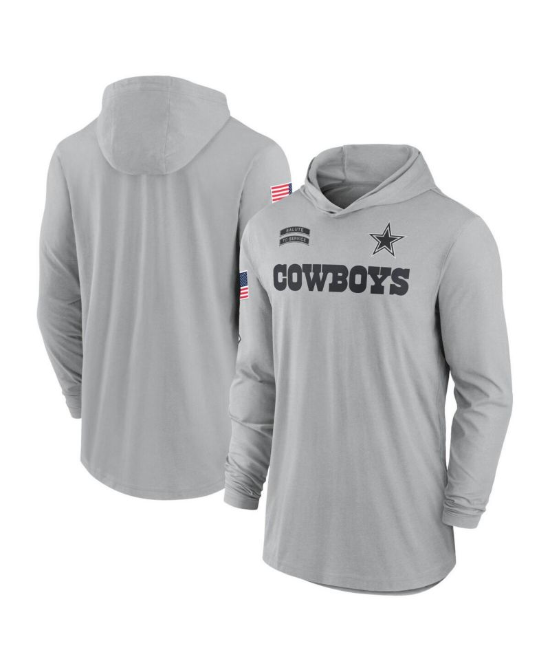 Men's Gray Dallas Cowboys 2024 Salute to Service Lightweight Performance Long Sleeve Hooded T-Shirt