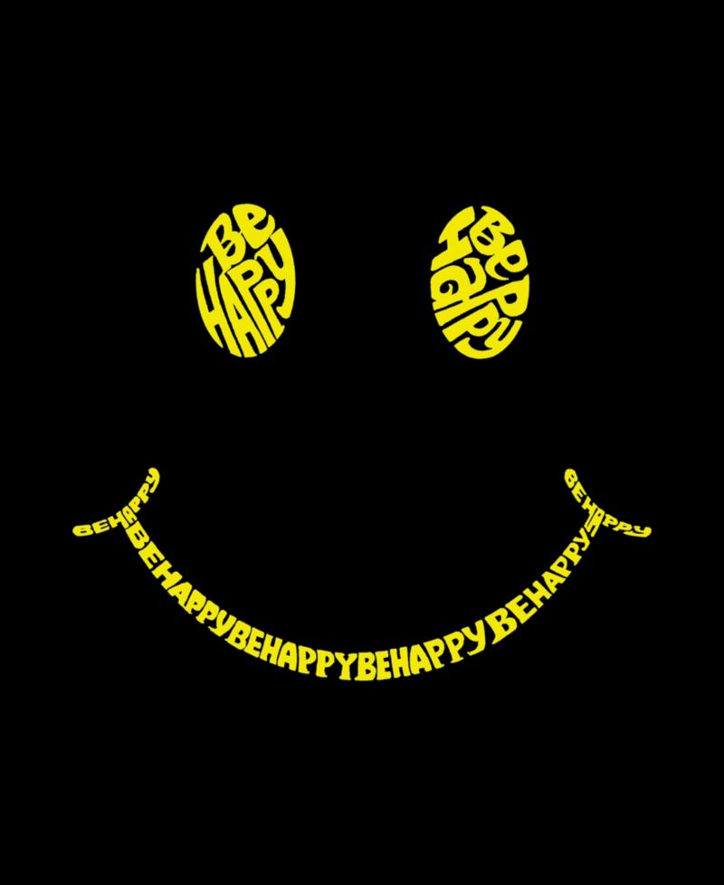 Men's Be Happy Smiley Face Word Art Crew Neck Sweatshirt