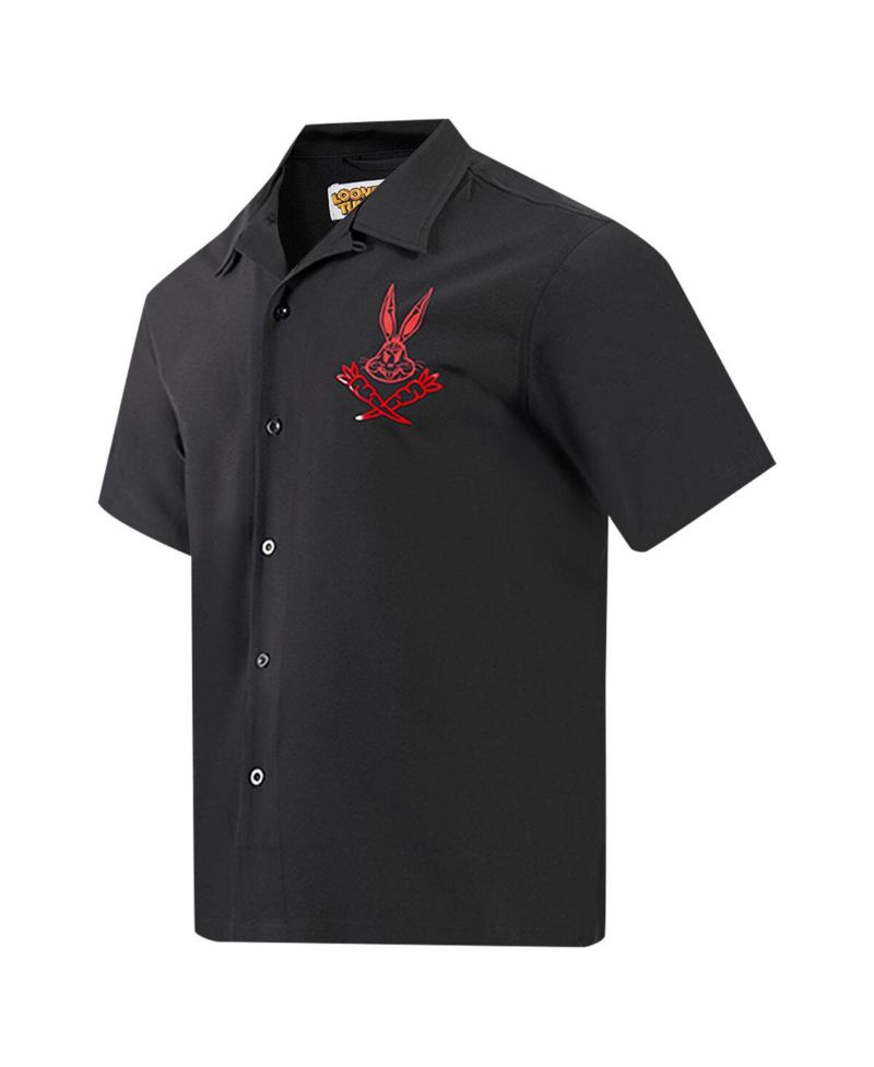 Men's Black Looney Tunes Bugs Bunny Melted Skeleton Button-Up Shirt