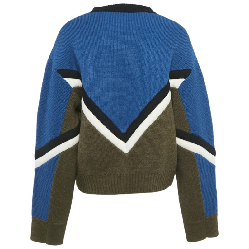 Women's Blue/green Muse Intarsia Rib Knit Sweater