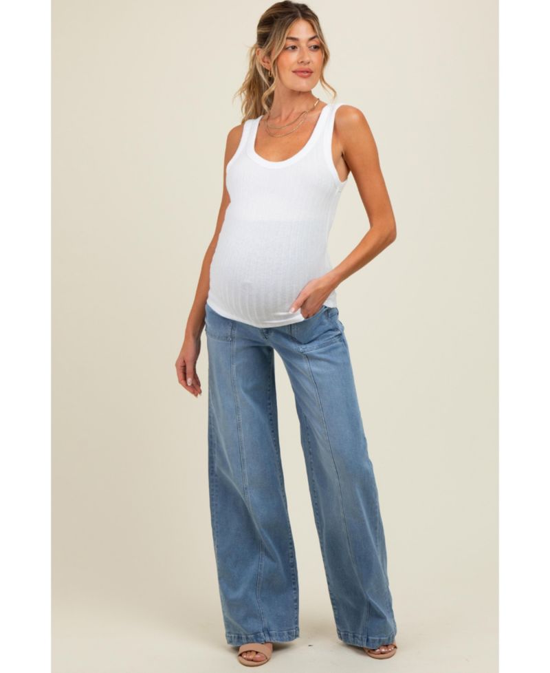 Women's Blue Front Seam Super Wide Leg Jeans