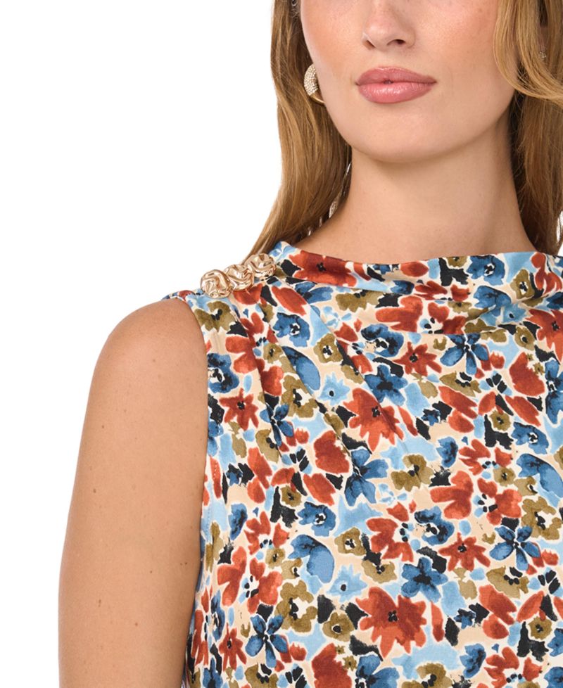 Women's Knit Floral A-Line Sleeveless Midi Dress