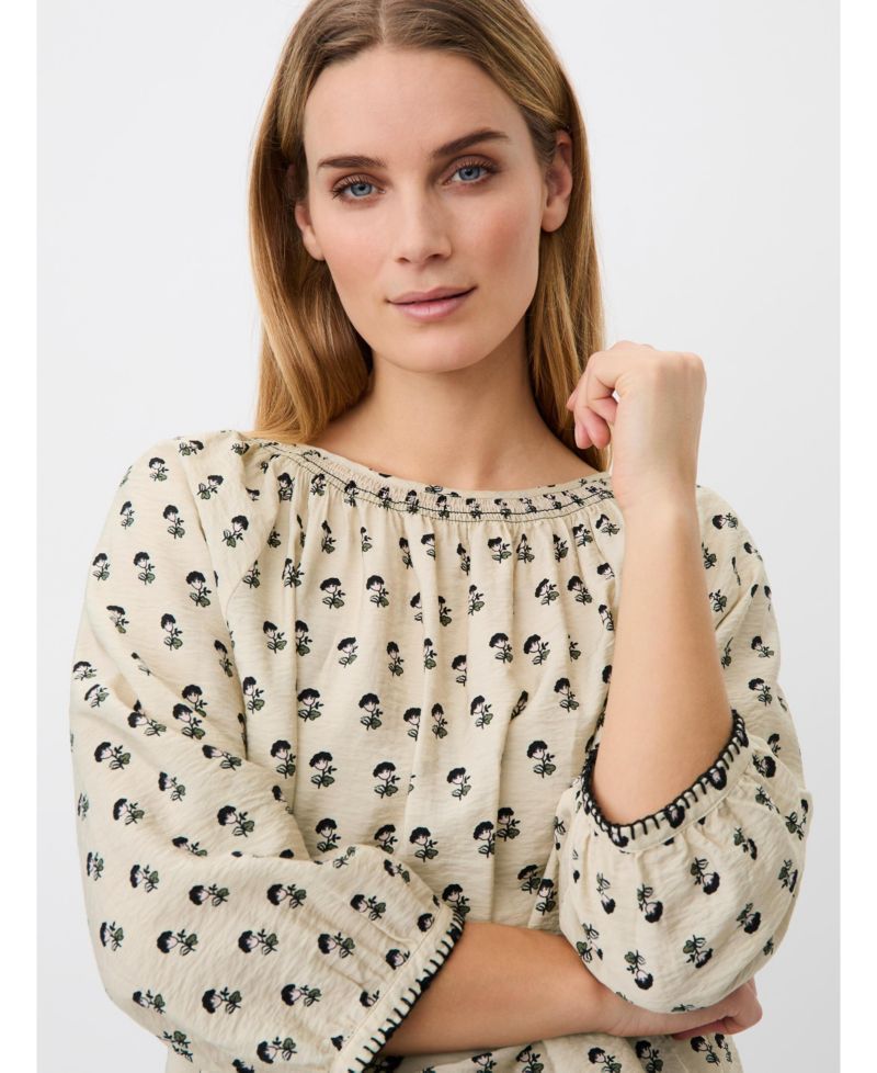 Women's 3/4-Sleeve Boat Neck Floral-Print Blouse