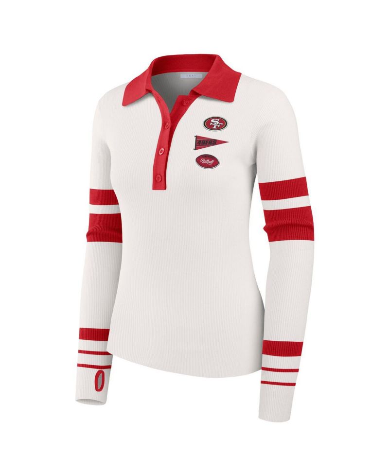 Women's White San Francisco 49ers Ribbed Henley Polo Shirt