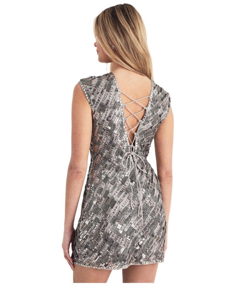 Women's Embellished Lace Up Back Mini Dress