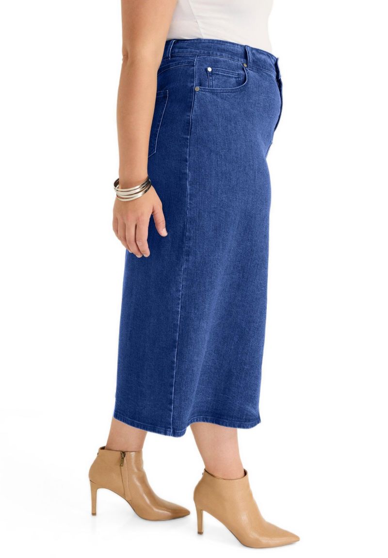 Women's June and Vie Front-Slit Denim Midi Skirt