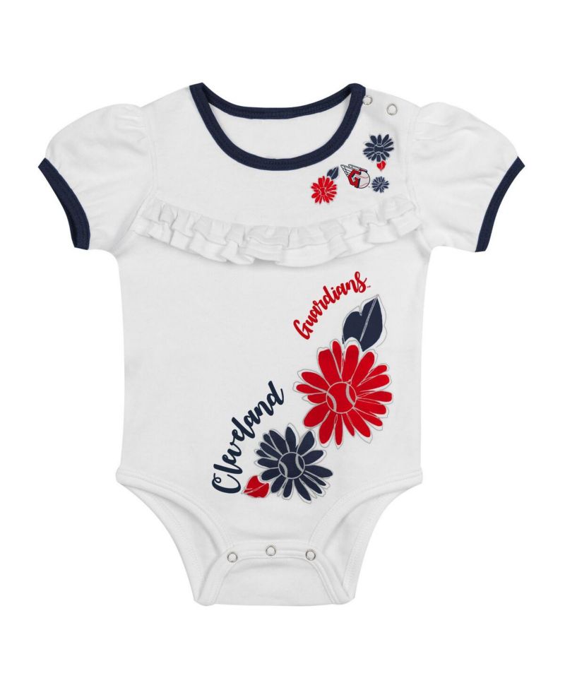 Newborn 3-Piece White/Navy Cleveland Guardians Sweet Catcher Bodysuit, Headband and Skirt Set