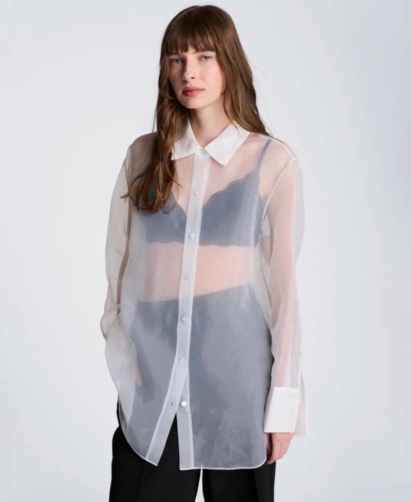 Women's Oversized Sheer Collared Tunic Shirt