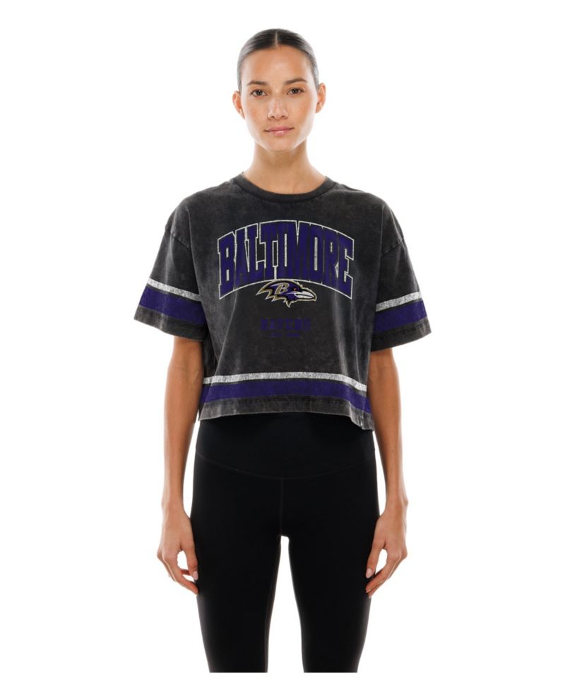 Women's Black Baltimore Ravens Lifestyle Mineral Wash Boxy Cropped T-Shirt