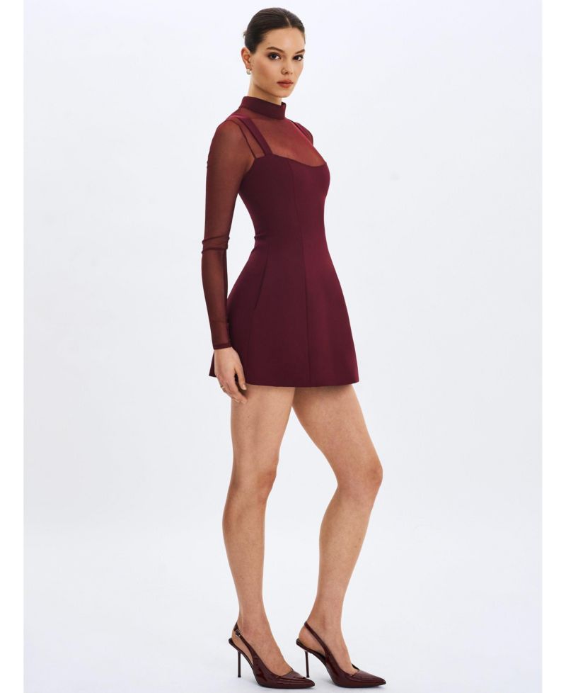 Women's Natasha Burgundy Faux Two-Piece Turtleneck Mini Dress