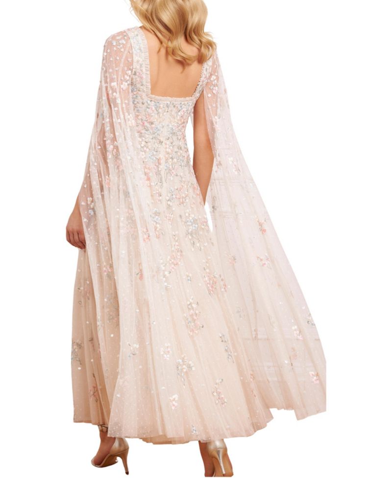Women's Versailles Ditsy Cape Sleeve Ankle Gown
