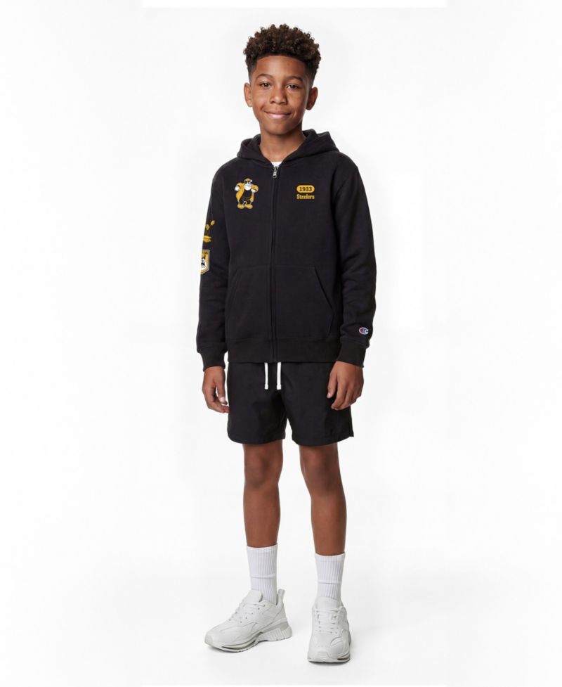 Big Boys and Girls Black Pittsburgh Steelers Disney X Champion Full-Zip Hoodie