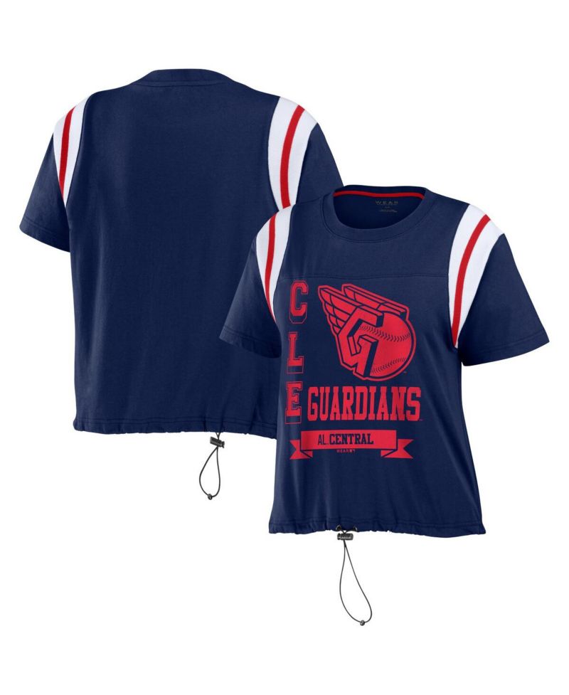 Women's Navy Cleveland Guardians Cinched Colorblock T-Shirt