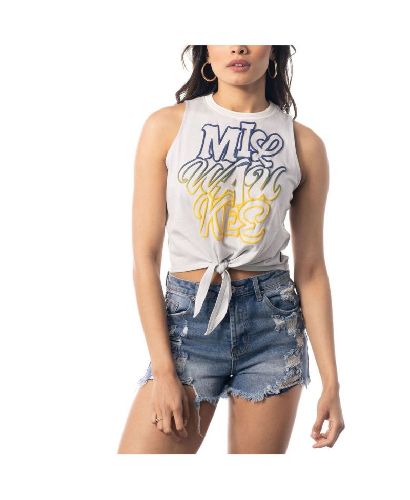 Women's White Milwaukee Brewers Twisted Tie Front Tank Top