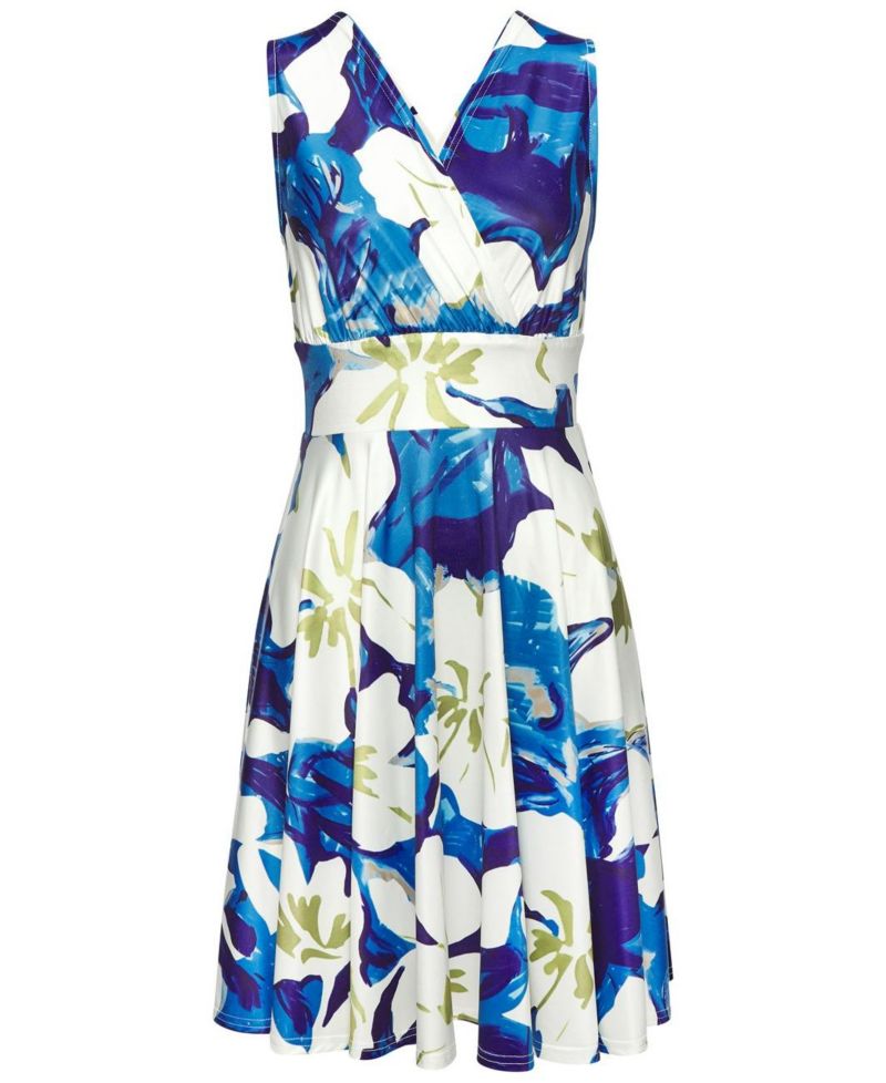 Women's Printed Sleeveless Look A-Line V-Neck Short Dress