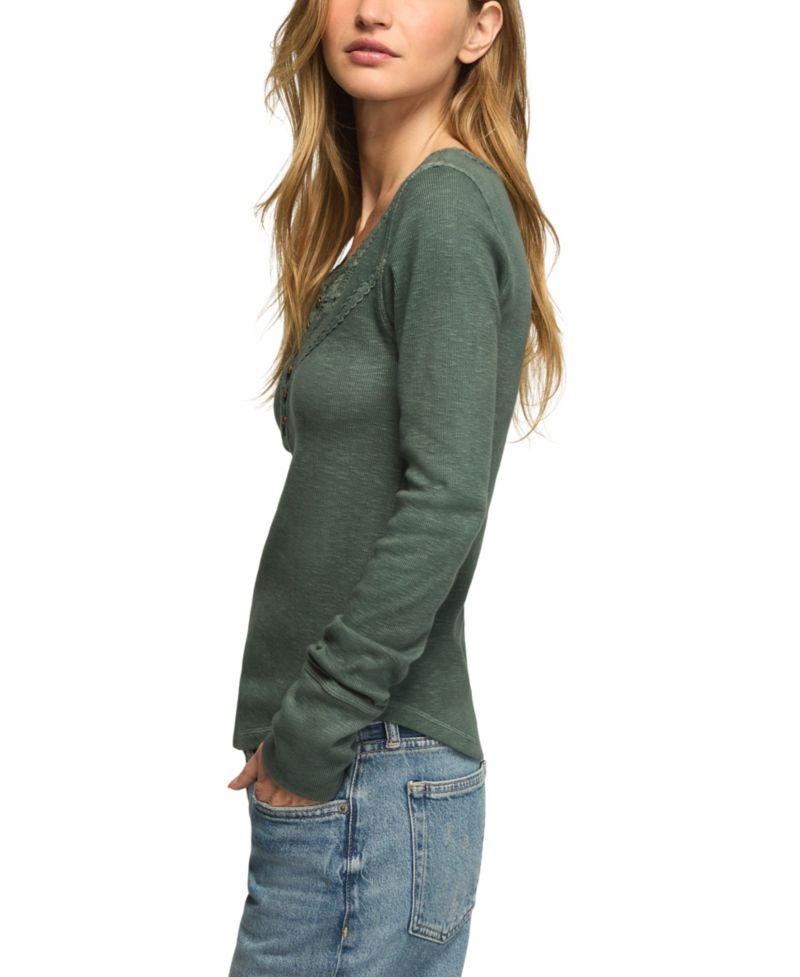 Women's Lace Yoke Long-Sleeve Henley