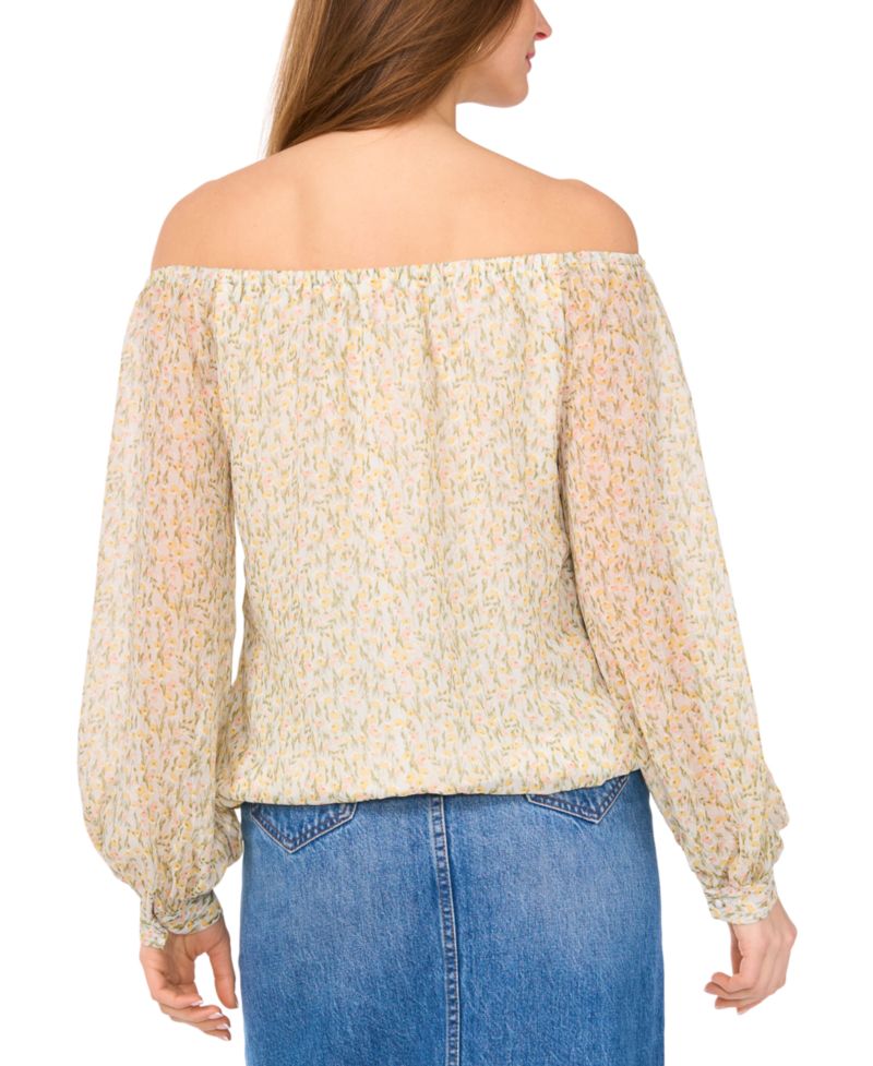 Women's Floral Off-The-Shoulder Long-Sleeve Tie-Front Blouse