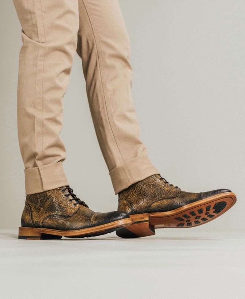 Men's Rome Embossed Leather Cap Toe Lace-up Boot
