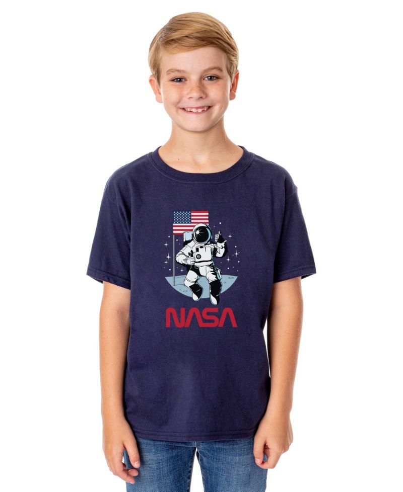 Boys' Retro Letter Logo Thumbs Up Astronaut Crewneck Kids T-Shirt