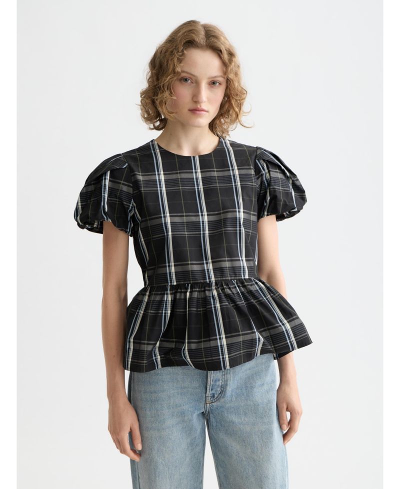Women's Cap sleeve taffeta top with peplum