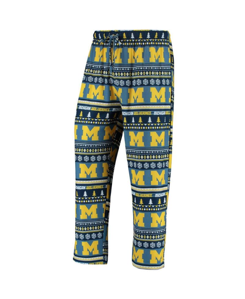 Men's Navy Michigan Wolverines Ugly Sweater Knit Long Sleeve Top and Pant Set