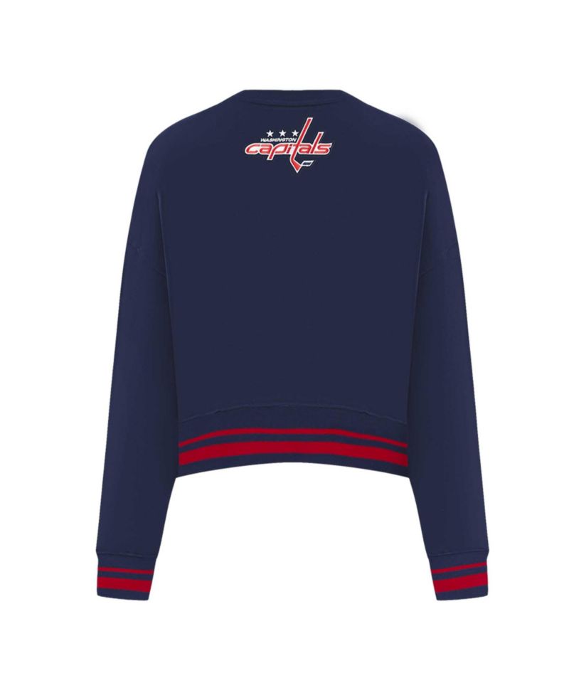 Women's Navy Washington Capitals Area Code Cropped Pullover Sweatshirt