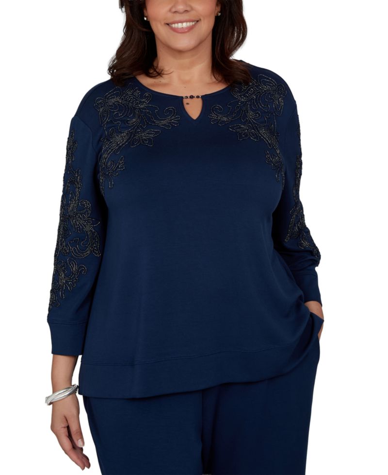 Plus Size Embellished 3/4-Sleeve Knit Top