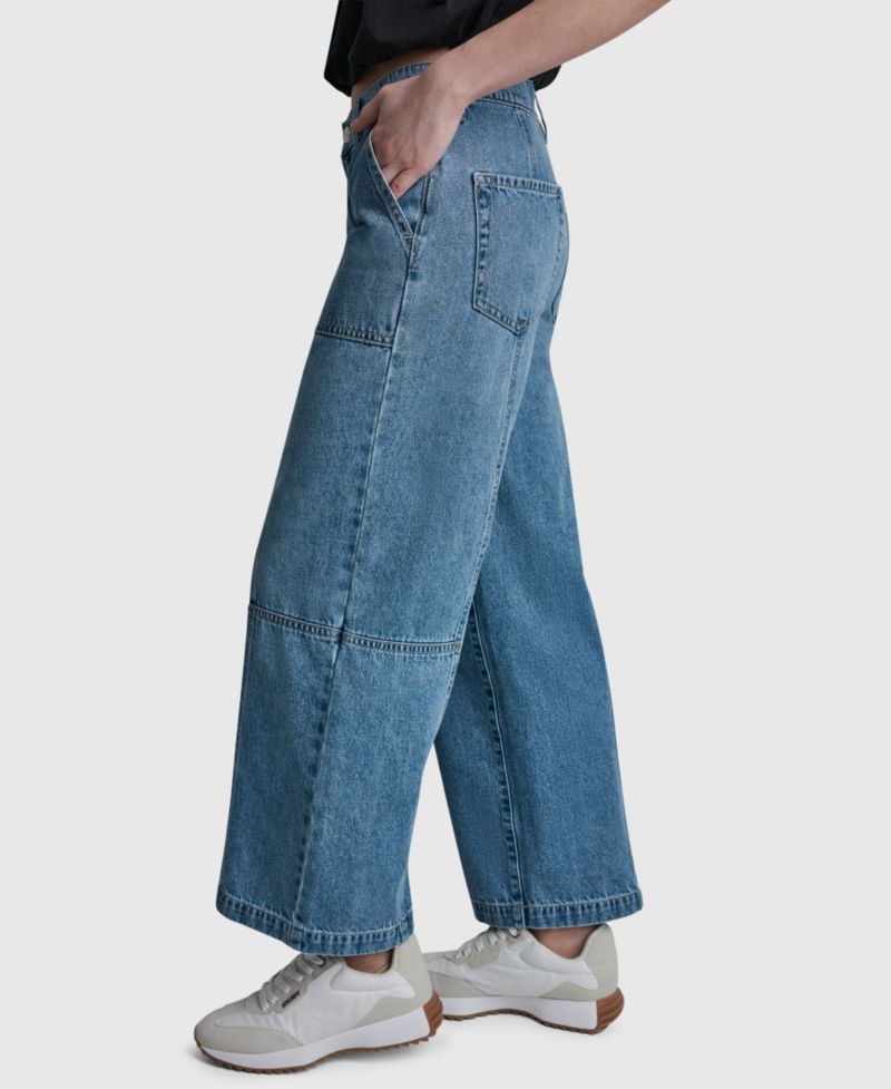 Women's High-Rise Ankle Wide-Leg Utility Cotton Jeans