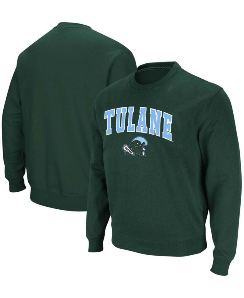 Men's Green Tulane Green Wave Arch Logo Tackle Twill Pullover Sweatshirt