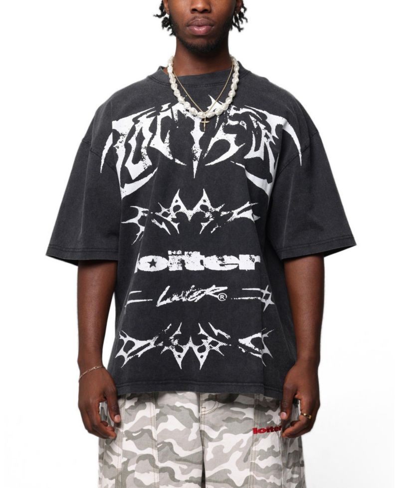 Men's Metal Stacked Vintage Graphic Oversized Dropped-Shoulder T-Shirt