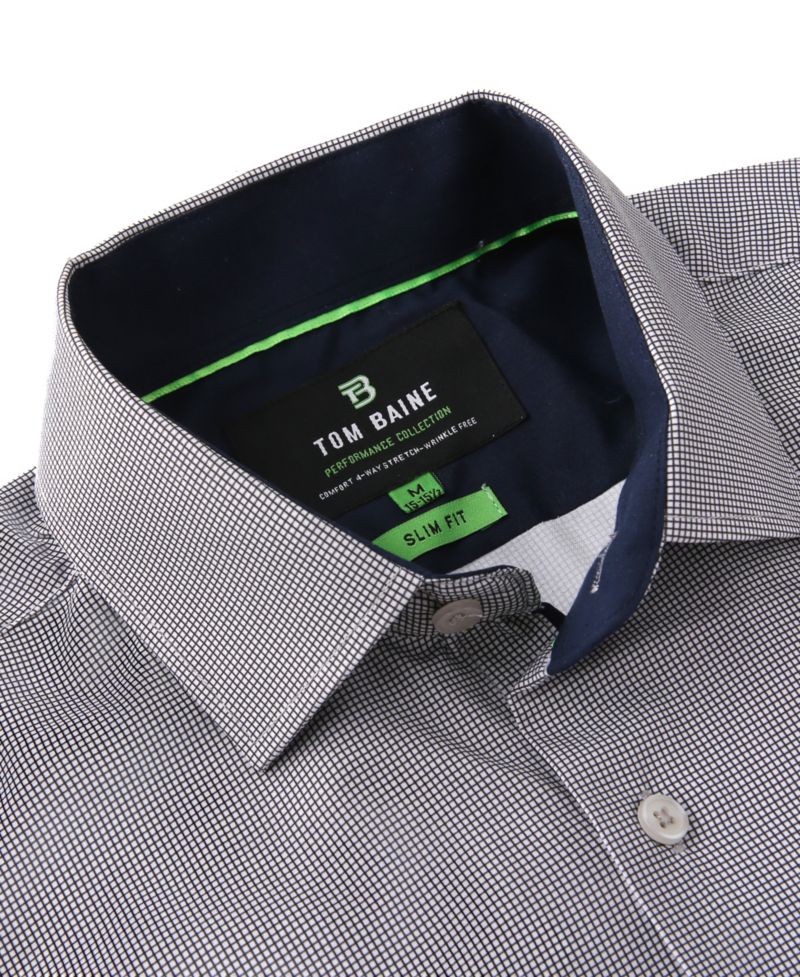 Men's Performance Stretch Mini Plaid Button Down Dress Shirt