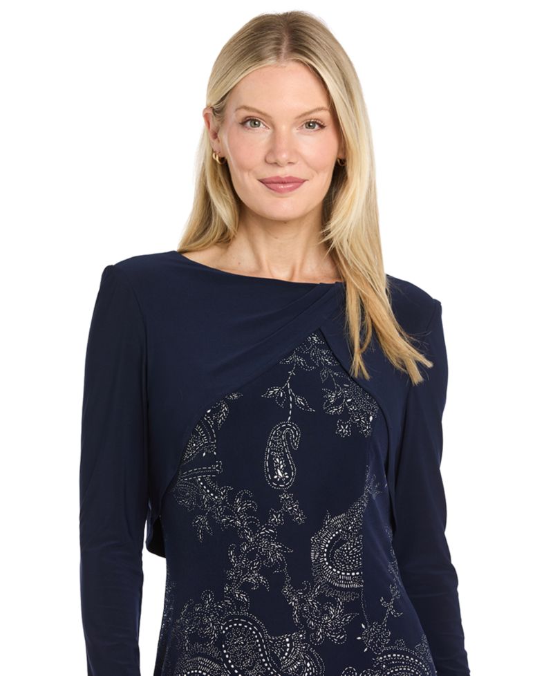 Women's Paisley Long-Sleeve Knee-Length Jacket Dress