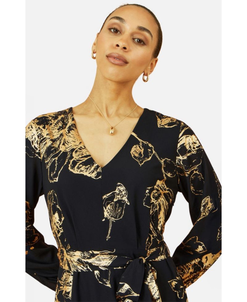 Women's Foil Rose Print Midi Dress