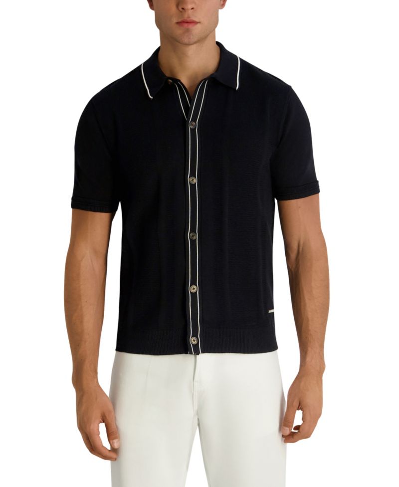 Men's Short-Sleeve Regular-Fit Woven Sweater