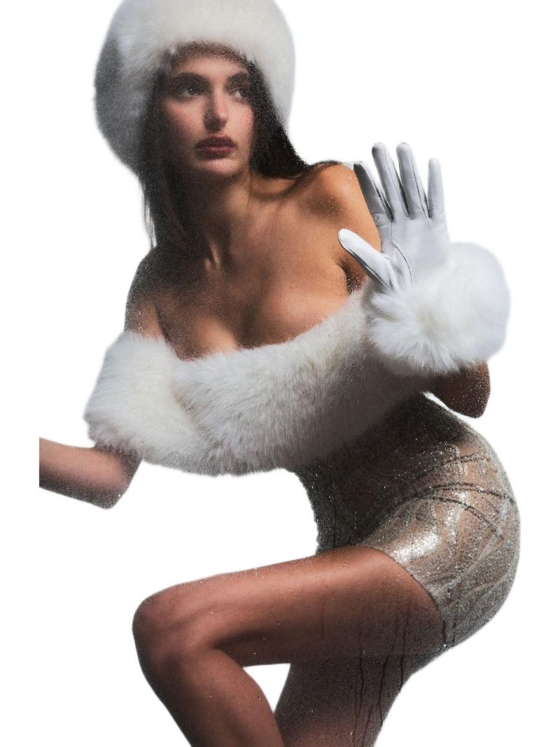 Women's Averie Faux Fur Off-Shoulder Sequin Mini Dress