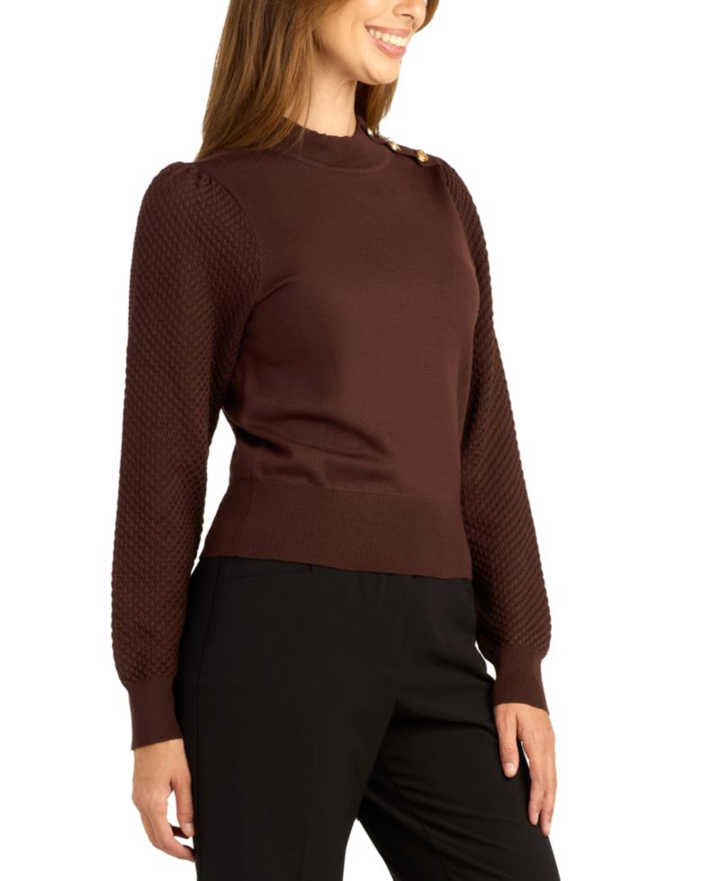 Juniors' Mock Neck Long-Sleeve Fitted Pullover