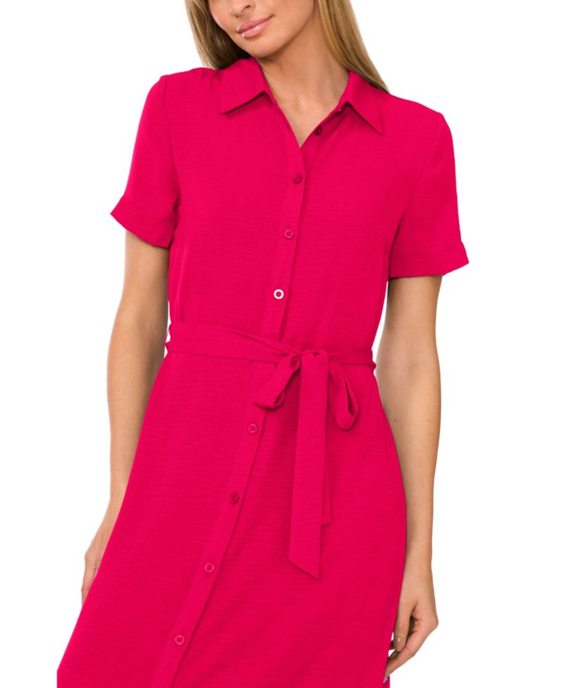 Women's Short-Sleeve Belted Midi Shirt-Dress