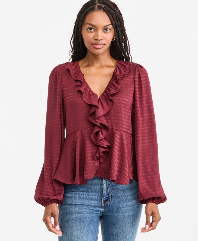 Women's Long-Sleeve Peplum Ruffle Blouse