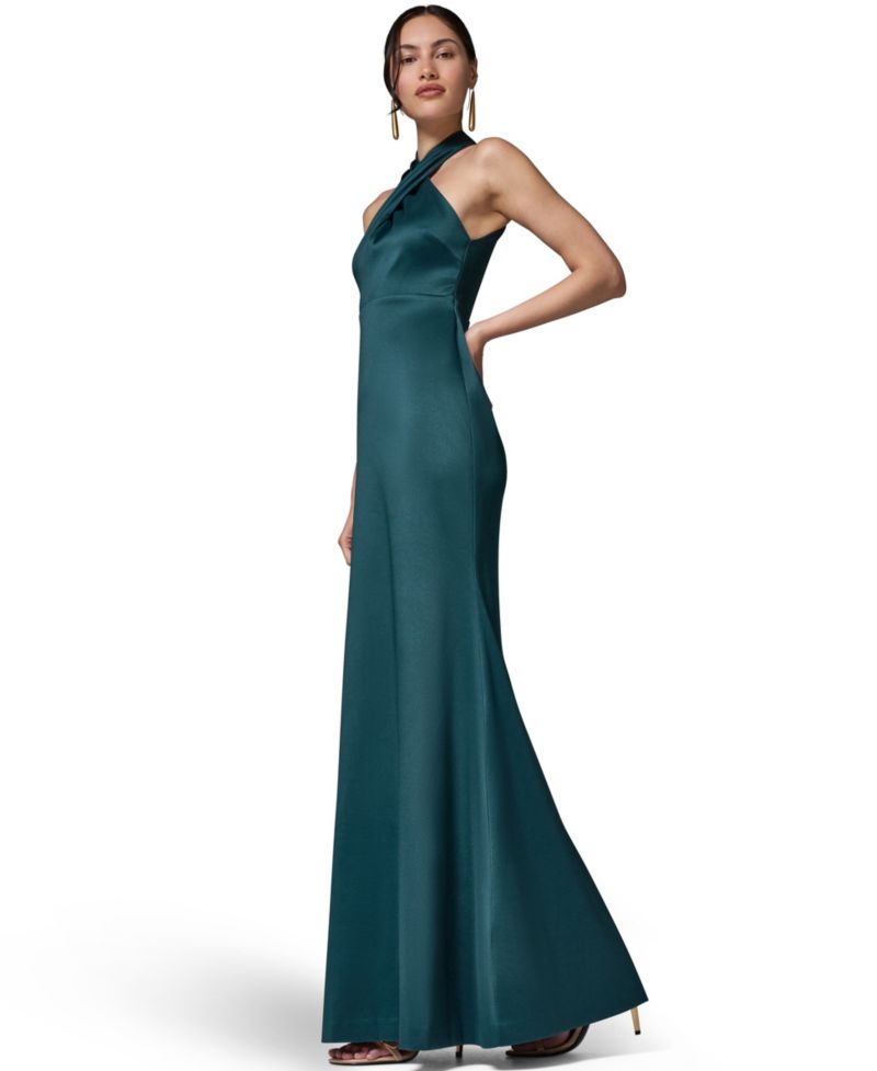 Women's Mikado Cross-Front Halter Gown