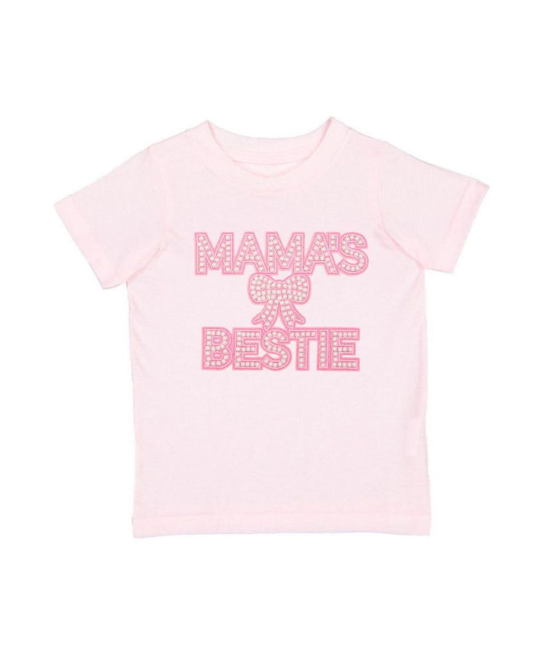 Little Girls Mama's Bestie Pearl Patch Short Sleeve T-Shirt