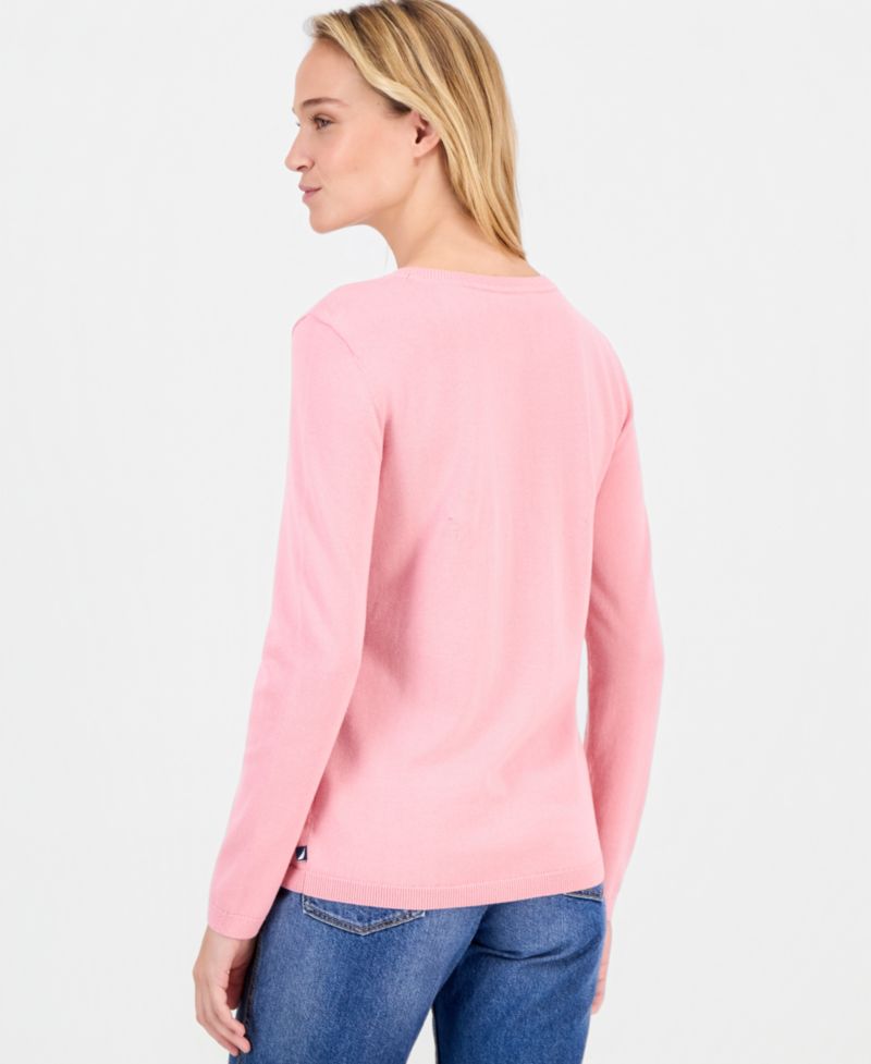 Nautica Women's Cotton Embroidered-Heart Sweater